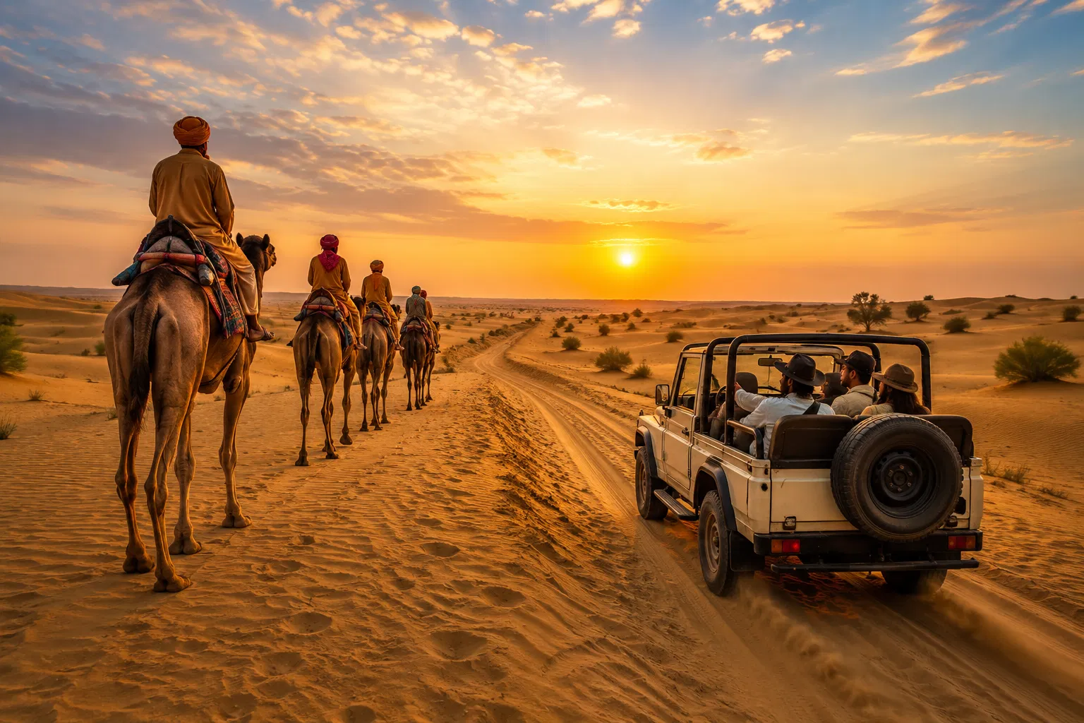Camel and jeep safari in the Rajasthan desert