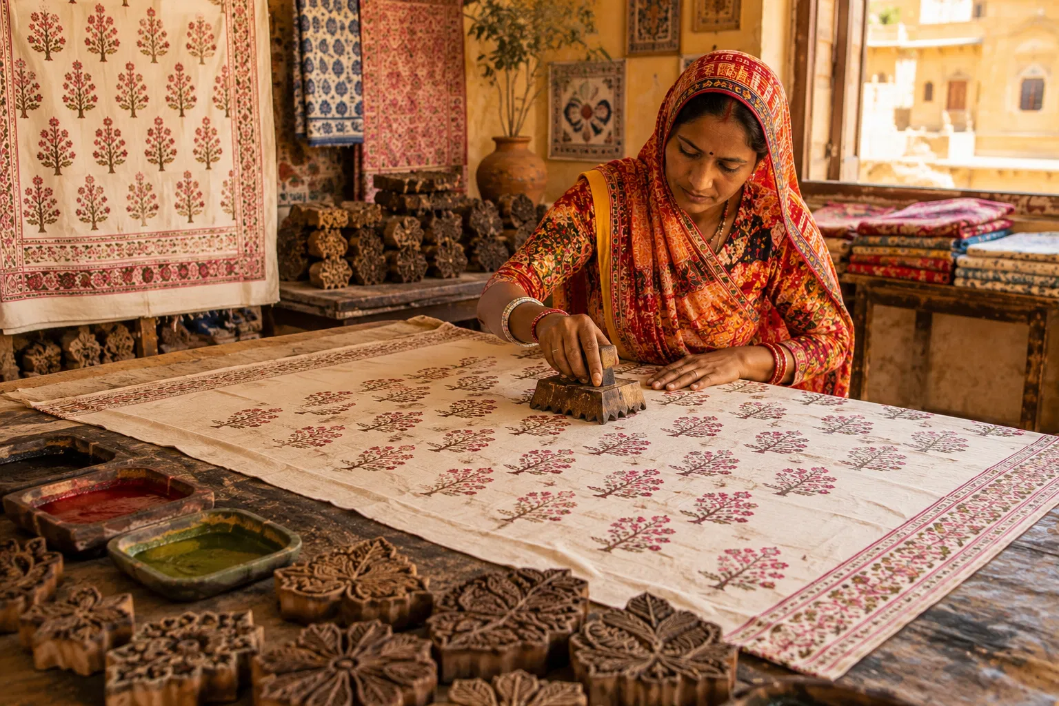 Traditional block printing artisans in Rajasthan