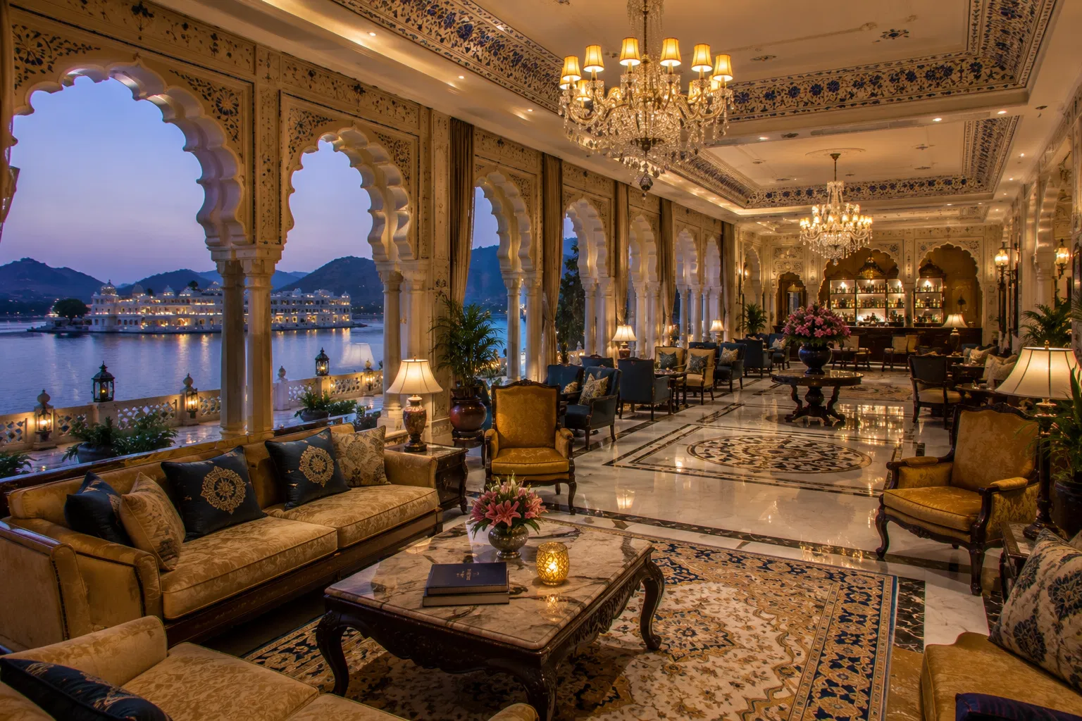 Elegant royal hotel interior in Rajasthan