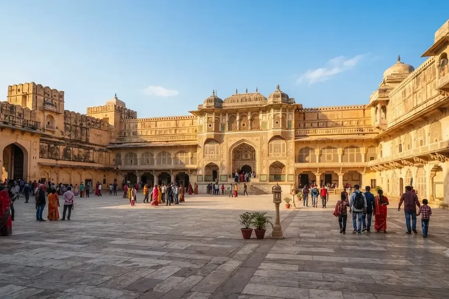 Interior courtyard and royal architecture inside Amber Fort, Jaipur.