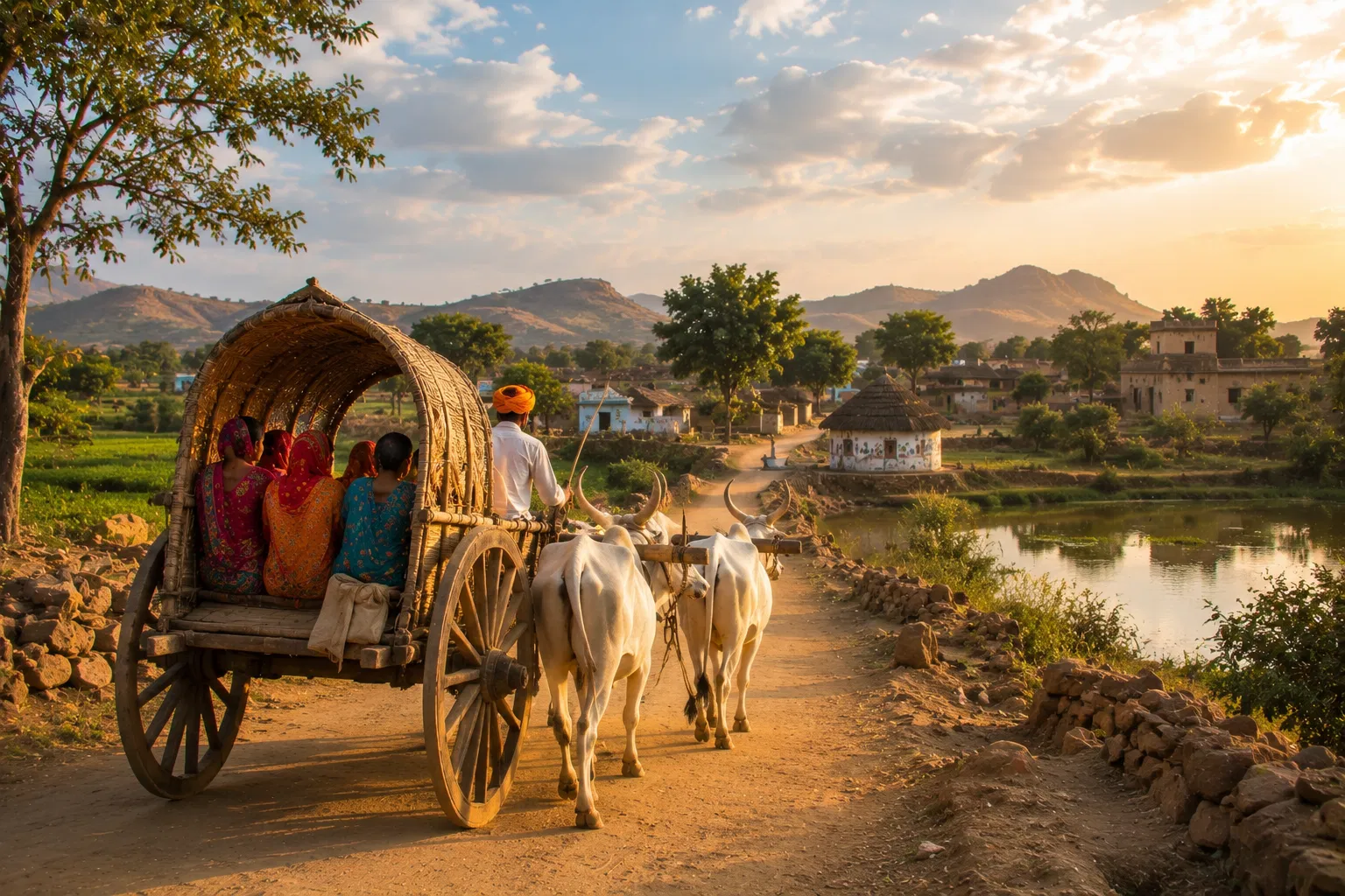 Traditional bullock cart village journey in Rajasthan