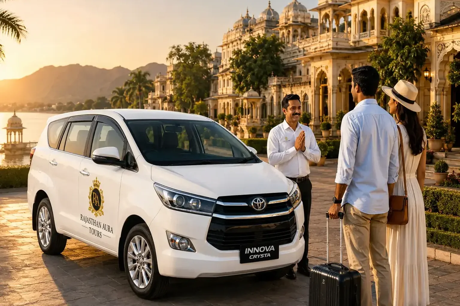 Rajasthan Aura Tours welcoming guests with a private Innova Crysta in Rajasthan