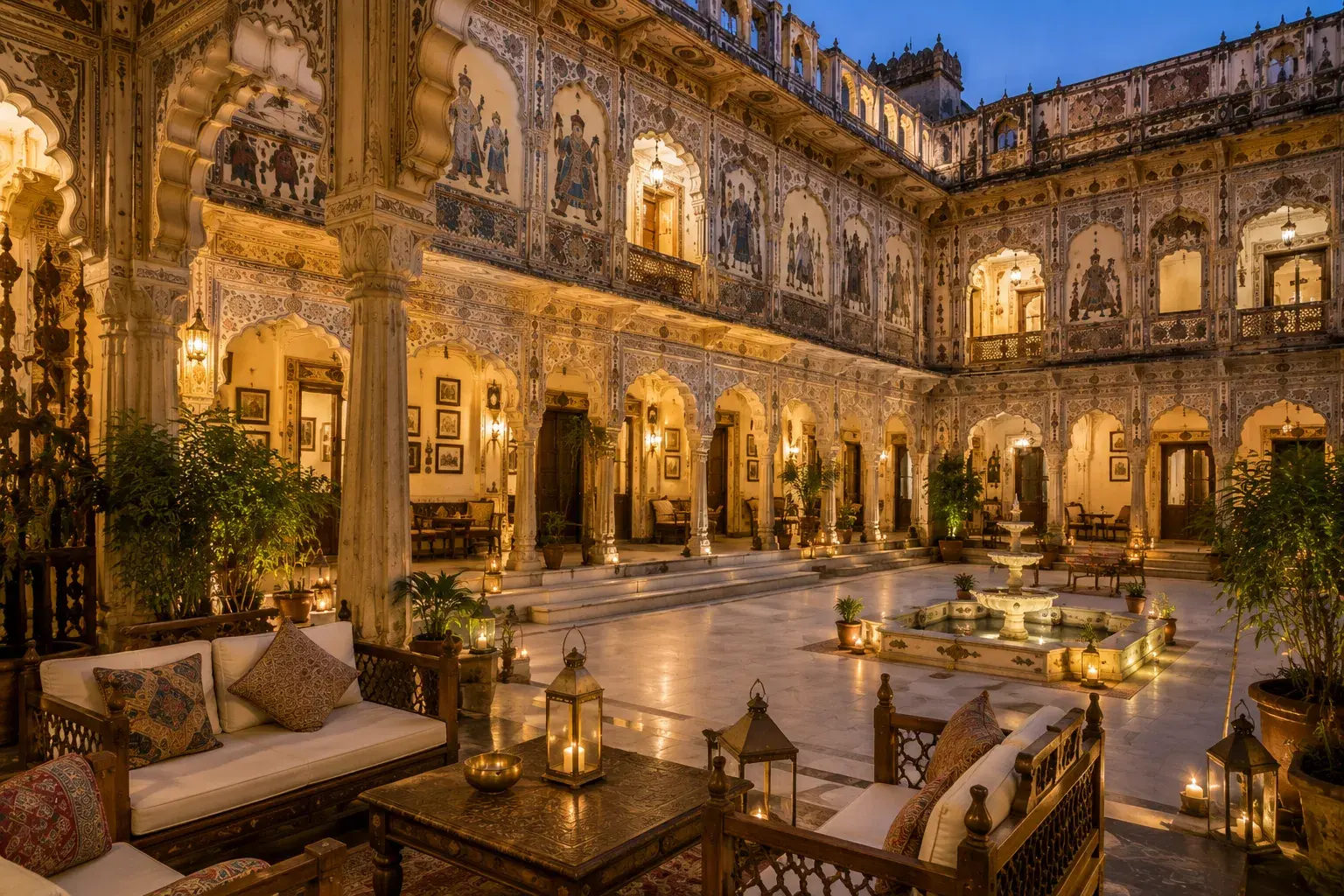 Refined haveli courtyard experience in Shekhawati Rajasthan